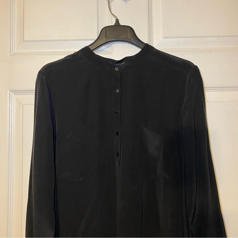 Eileen Fisher Silk Mandarin Collar Shirt Size L - Picture 7 of 7